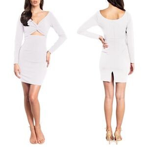 DRESS THE POPULATION - Jade Twist Cut Out Long Sleeve Dress - XS - WHITE